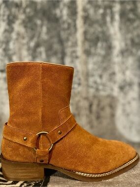 Whiskey Brown Suede Ankle Boots with Ring Harness
